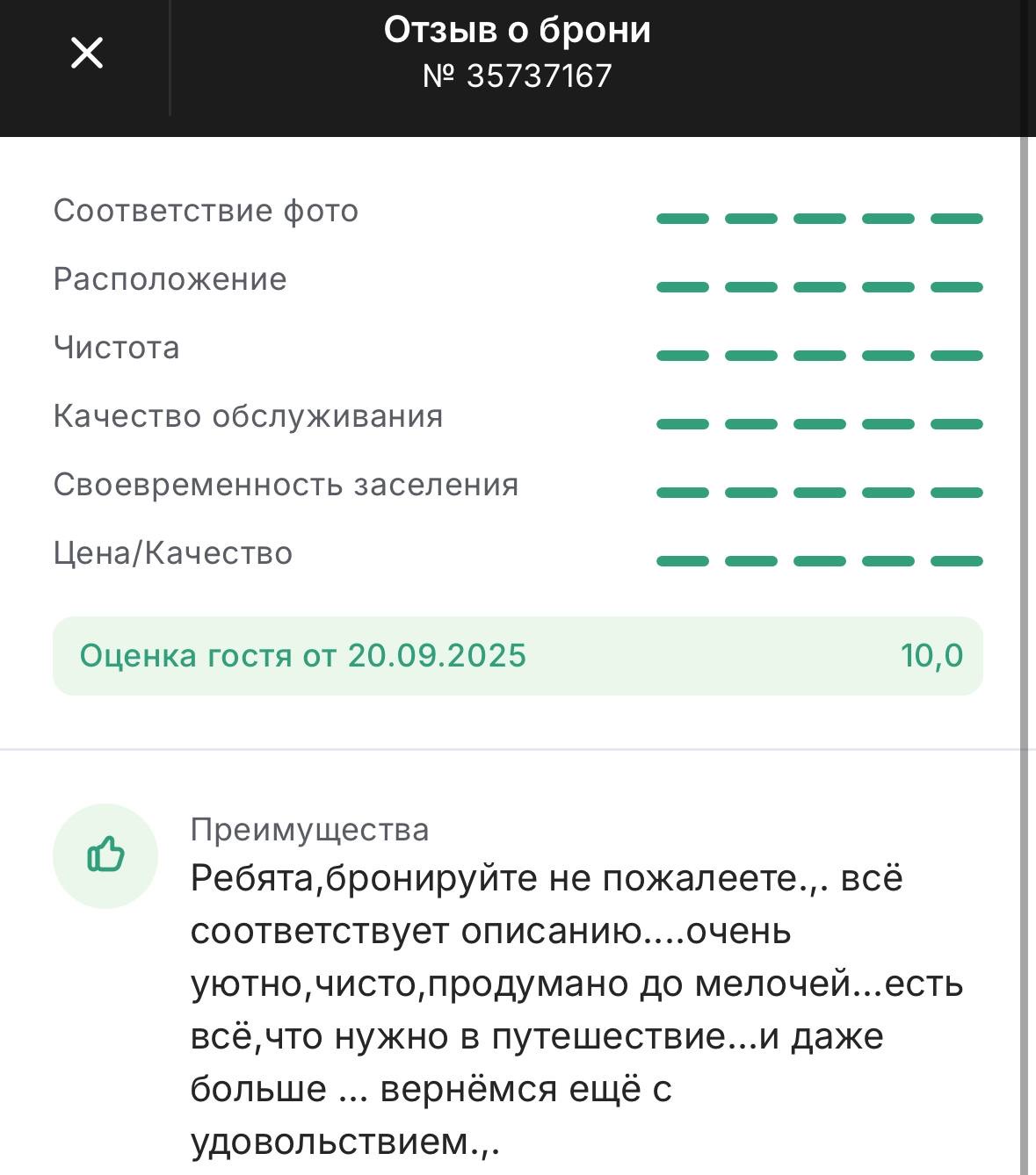 Отзыв гостя, оценка 10,0 (скриншот 1)
